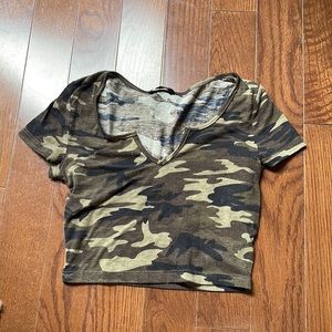 Army Camo Notched Neck Cropped Tee
